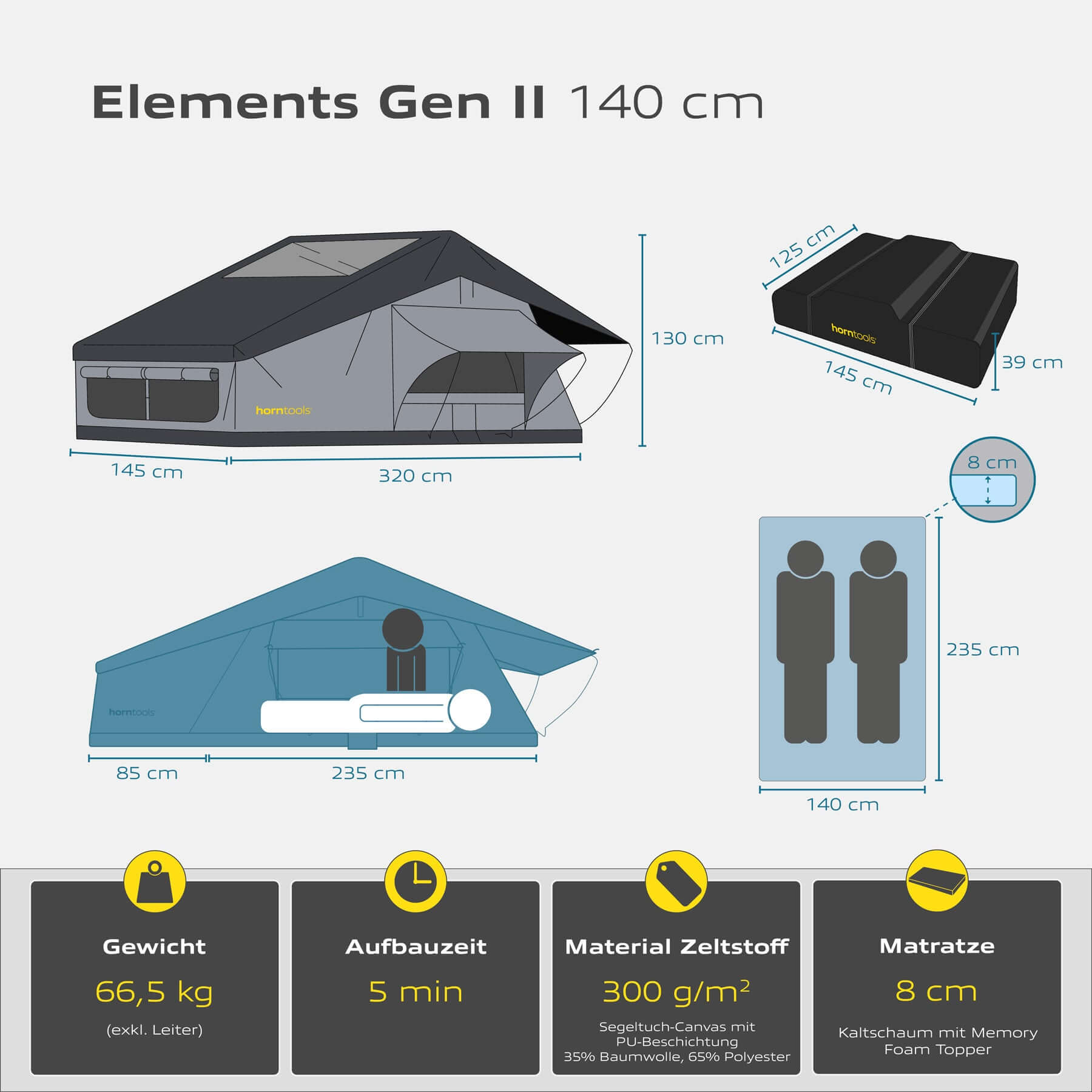 Dachzelt Elements Gen II - Farbe Midnight Stone